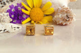 1.6ct Stud Earrings Princess Cut Yellow Citrine Solitaire 14k Yellow Gold Finish