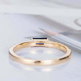 1ct Baguette Cut Blue Sapphire Engagement Ring Minimalist 14k Yellow Gold Finish