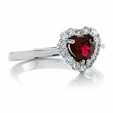 1.5ct Heart Cut Red Ruby Halo Solitaire Engagement Ring 14k White Gold Finish