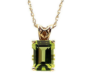 1ct Emerald Cut Green Peridot Solitaire Pendant 14k Yellow Gold Finish NO CHAIN