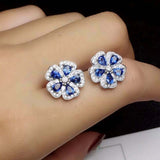 2.5ct Pear Cut Blue Sapphire Flower Design Stud Earrings 14k White Gold Finish