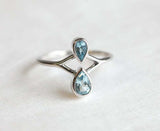 1ct Pear Blue Aquamarine Stylish Two Stone Split Shank Ring 14k White Gold Over