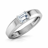 1.1ct Engagement Ring Emerald Cut Diamond Solitaire Design 14k White Gold Finish