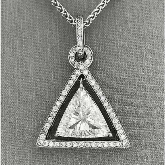 3Ct Trillion Cut VVS1 Diamond Halo Triangle Pendant 14K White Gold Over NO CHAIN