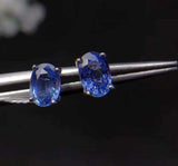 1.5ct Stud Earrings Oval Cut Blue Tanzanite Solitaire Design 14k White Gold Over