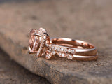 2ct Heart Cut Champagne Morganite Bridal Set Engagement Ring 14k RoseGold Finish