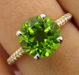 2.5Ct Round Cut Green Peridot Hidden Halo Solitaire Ring 14K Yellow Gold Finish