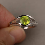 1ct Round Cut Green Peridot Split Shank Engagement Ring 14k White Gold Finish