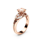 2ct Round Cut Peach Morganite Engagement Ring 14k Rose Gold Finish Leaf Design