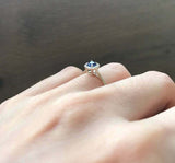 0.5ct Round Cut Blue Sapphire Engagement Ring Diamond Halo 14k White Gold Finish