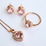 2Ct Heart Cut Peach Morganite Diamond Halo Pendant 14K Rose Gold Finish NO CHAIN