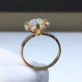 1ct Round Cut Moissanite Heart Prong Halo Engagement Ring 14k Yellow Gold Plated