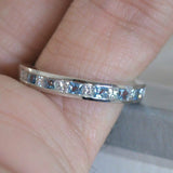 2ct Princess Cut Blue Aquamarine Wedding Band Half Eternity 14k WhiteGold Finish