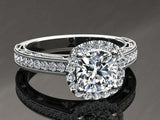 2ct Cushion Cut Diamond Engagement Ring Milgrain Accent Halo 14k White Gold Over