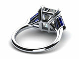 2.1ct Radiant Cut Diamond Sapphire Accent Engagement Ring 14k White Gold Finish