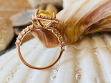 2.5ct Engagement Ring Asscher Cut Yellow Citrine Diamond Halo 14k Rose Gold Over