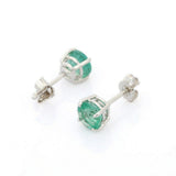 1.2ct Stud Earrings Round Cut Green Emerald Solitaire 14k White Gold Finish