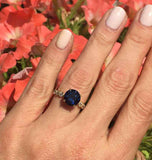 2.1ct Round Cut Blue Sapphire Round Diamond Accent Ring 14k Yellow Gold Finish