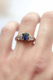 1ct Pear Cut Blue Sapphire Engagement Ring Petal Leaf Trilogy 14k WhiteGold Over