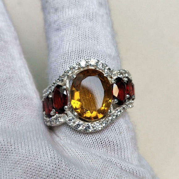 5ct Engagement Ring Oval Cut Yellow Citrine Cocktail 14k White Gold Finish