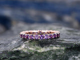 2Ct Round Cut Purple Amethyst Eternity Slim Wedding Band Ring 14K Rose Gold Over