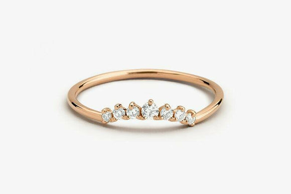 1.15ct Round Cut Diamond Curved Minimalist Engagement Ring 14k Rose Gold Finish