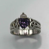 1ct Heart Cut Purple Amethyst Engagement Ring Celtic Trinity 14k White Gold Over