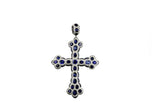 6Ct Oval Cut Blue Sapphire Diamond Halo Iced Cross Pendant 14K White Gold Finish