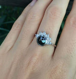 1.4ct Round Black Diamond Engagement Ring Crown Solitaire 14k White Gold Finish