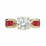 2ct Round Cut Diamond Engagement Ring Ruby Accent Solitaire 14k Yellow Gold Over