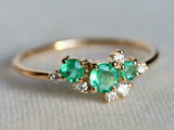 1ct Engagement Ring Round Cut Green Emerald Cluster Design 14k YellowGold Finish