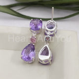 3ct Pear Simulated Amethyst Anniversary Dangle Earrings 14k White Gold Plated