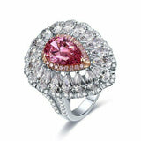 4ct Pear Cut Pink Sapphire Halo Cocktail Engagement Ring 14k White Gold Finish