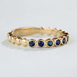 1.4ct Round Cut Blue Sapphire Bezel Set Half Eternity Band 14k YellowGold Finish