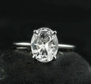 4 Prong Solitaire Engagement Ring 1.5ct Oval Cut Diamond 14k White Gold Finish