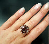 2.6ct Engagement Ring Oval Cut Red Garnet Floral Cluster 14k White Gold Finish