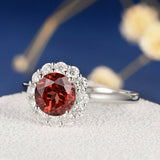 2ct Round Cut Red Garnet Engagement Ring 14k White Gold Finish Floral Solitaire