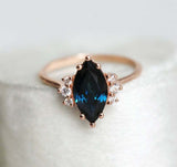 1.5ct Marquise Blue Sapphire Engagement Ring 14k Rose Gold Finish Diamond Petite