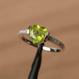 1ct Heart Cut Green Peridot Solitaire with Round Accent Ring 14k White Gold Over