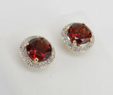 2ct Round Cut Red Garnet Floral Halo Stud Women Earrings 14k Yellow Gold Finish