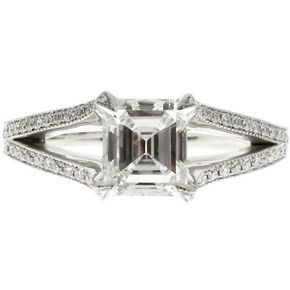 1.2ct Asscher Cut VVS1 Diamond Engagement Ring Split Shank 14k White Gold Finish