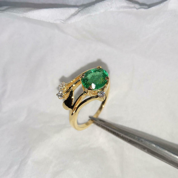 1ct Engagement Ring Oval Cut Green Emerald Bypass Style 14k Yellow Gold Finish