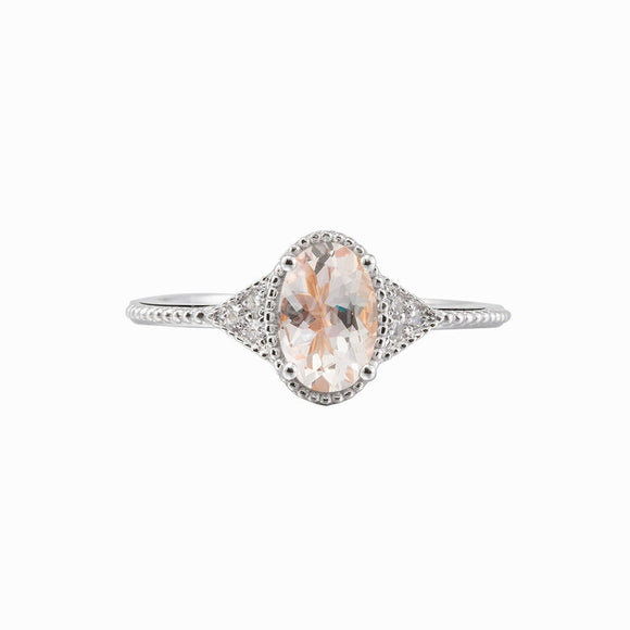 1ct Oval Cut Simulated Morganite Milgrain Engagement Ring 14k White Gold Plated