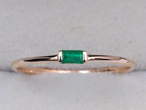 0.3ct Engagement Ring Baguette Cut Green Emerald Solitaire 14k Rose Gold Finish