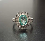 2.4ct Oval Cut Blue Aquamarine Vintage Inspired Halo Ring 14k White Gold Finish