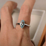 1ct Marquise Cut Blue Aquamarine Engagement Ring Solitaire 14k White Gold Finish