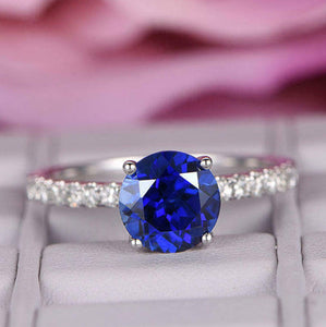 2ct Round Blue Sapphire Engagement Ring Diamond Round Accent 14k White Gold Over