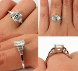 5Ct Emerald Cut Diamond T Baguette Accents Engagement Ring 14K White Gold Finish