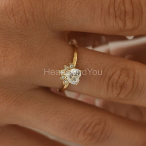 1ct Heart Cut Simulated Diamond Art Deco Engagement Ring 14k Yellow Gold Plated