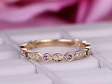 0.8ct Round Cut Purple Amethyst Half Eternity Vintage Band 14k Rose Gold Finish